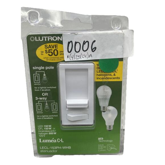 Lutron Lumea C-L White Singe Pole/ 3-Way Dimmer Switch LECL-153PH-WHB. {24}. - Picture 1 of 14
